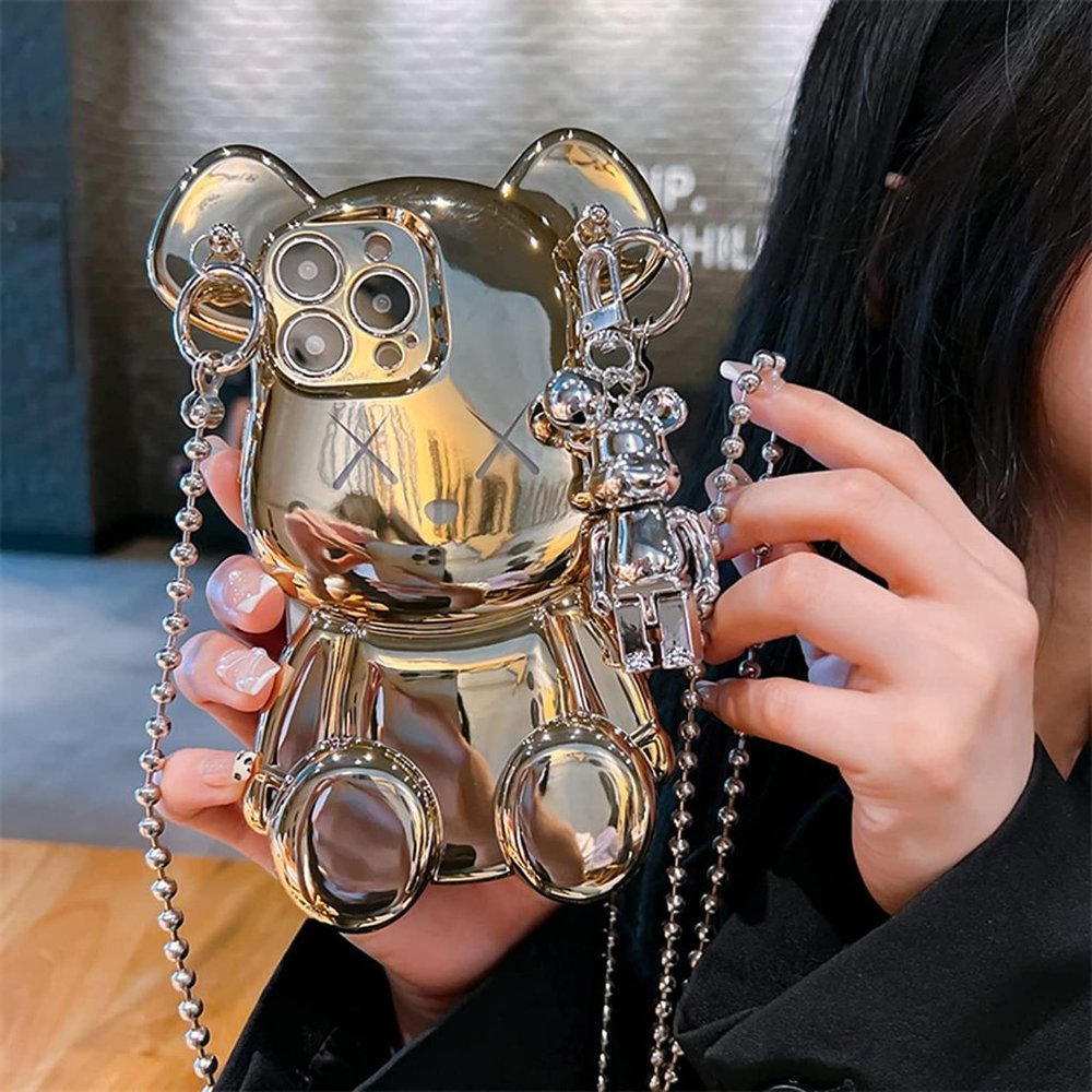 Cartoon 3D cute bear crossbody pendant chain phone case (iPhone 14 Pro Max)